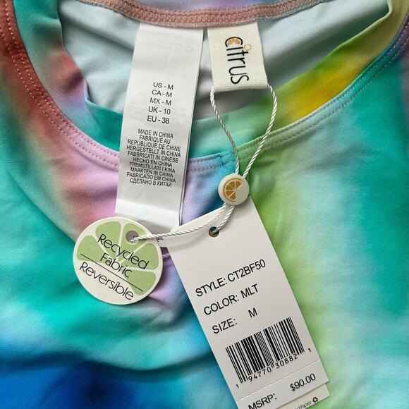 CITRUS Women’s Ruched Crew neck long sleeve‎ rash guard in tie dye multi-Size M - Picture 6 of 6